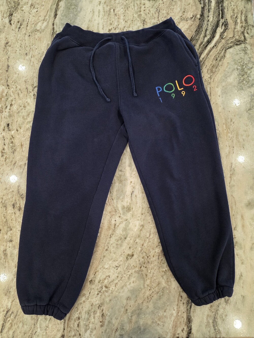 Polo Ralph Lauren Polo 1992 Navy Fleece Logo Jogger Pants Pockets Size M